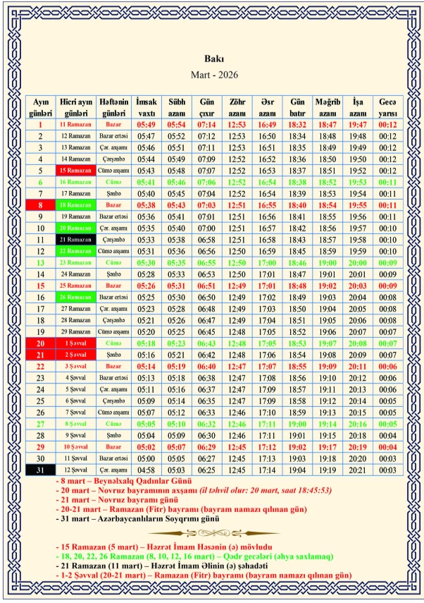 Ramazan ayı nə vaxtdan başlayır? - TƏQVİM