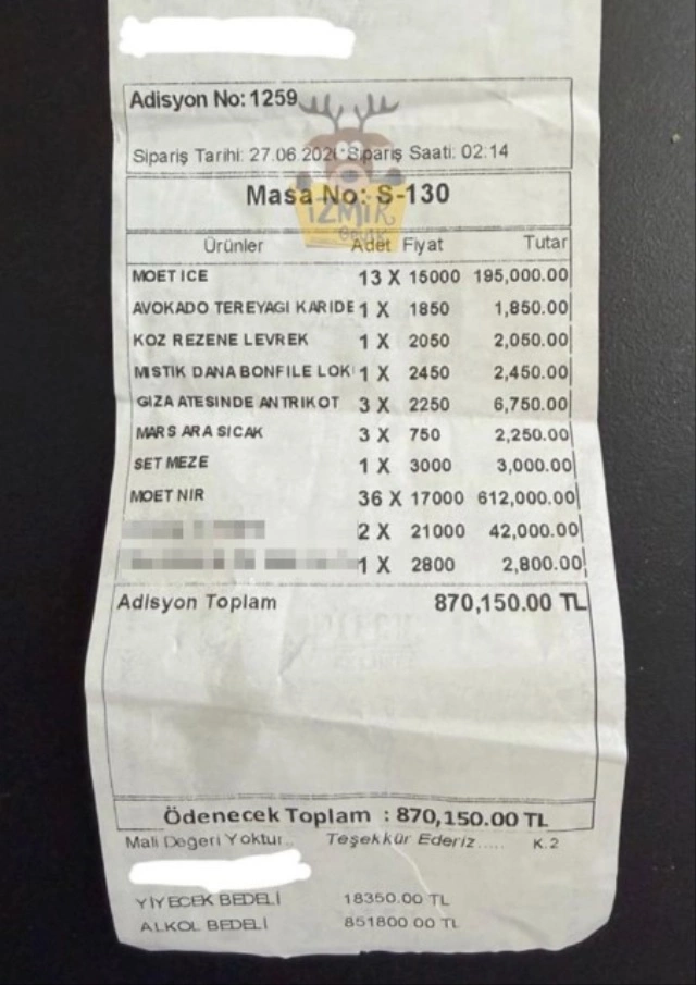 Bu kurort mərkəzində müştəri restorana 870 000 hesab ödədi