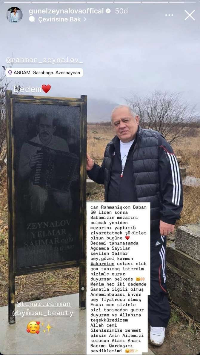 Günel Zeynalova musiqiçi babasının məzarından foto paylaşdı