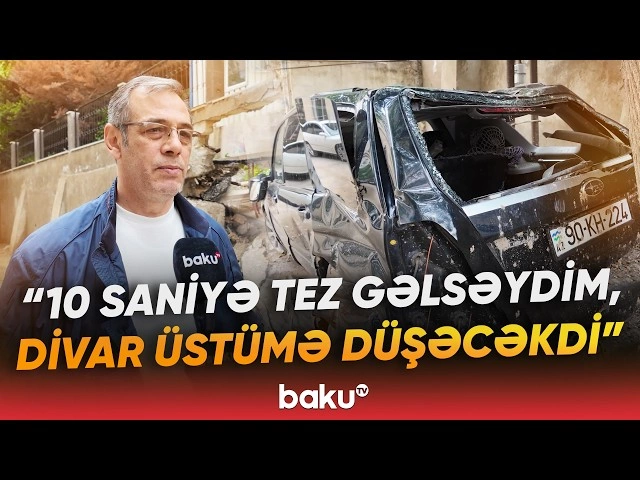 Bakıda divar uçdu, avtomobillər əzildi