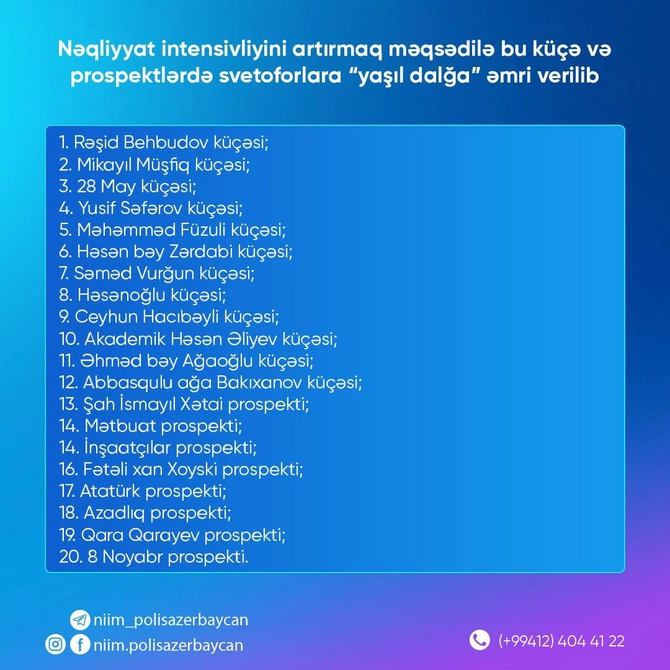 NİİM tərəfindən bu yollarda svetoforlara NİİM tərəfindən bu yollarda svetoforlara