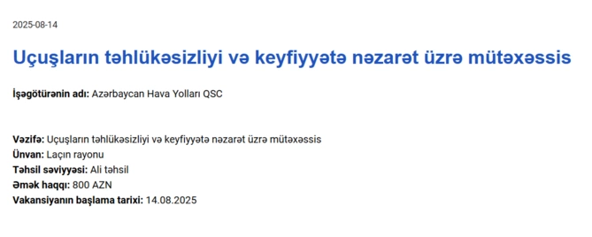 Qarabağda işləmək istəyənlərin NƏZƏRİNƏ! - Maaş 3000 AZN-dək Qarabağda işləmək istəyənlərin NƏZƏRİNƏ! - Maaş 3000 AZN-dək