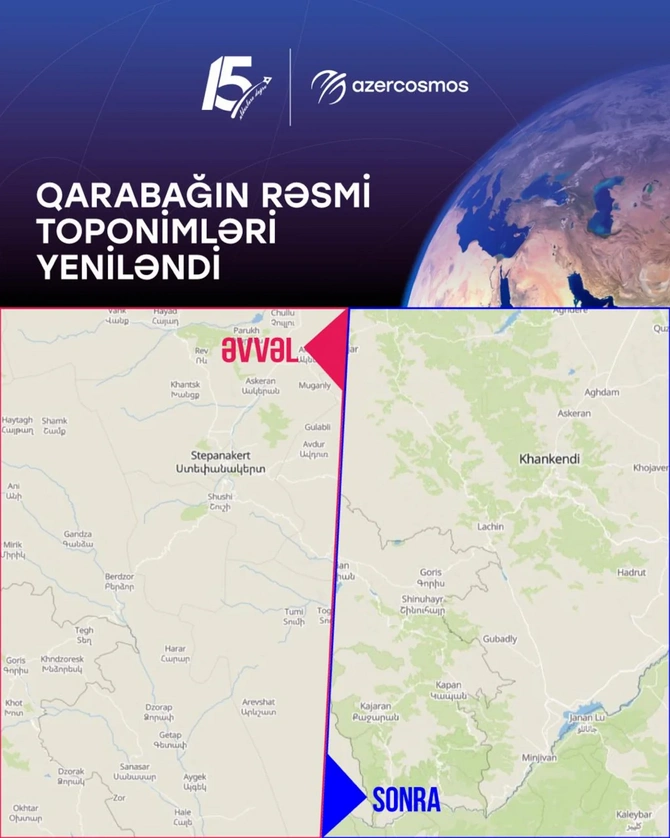 Qarabağın rəsmi toponimləri beynəlxalq rəqəmsal xəritədə yenilənib