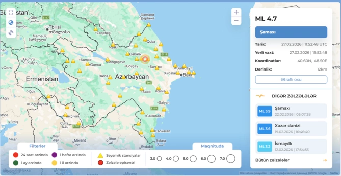 Şamaxıda daha bir zəlzələ olub