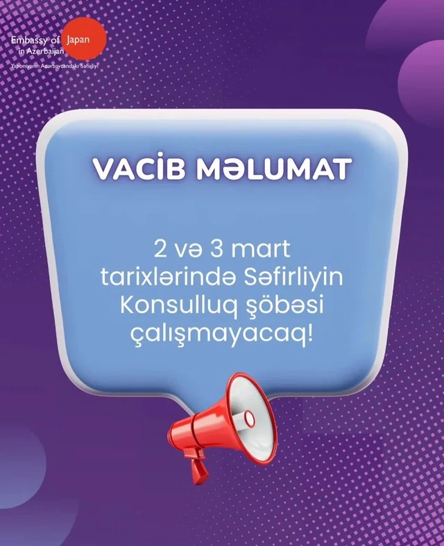 Yaponiyanın Azərbaycandakı səfirliyi müvəqqəti bağlanır