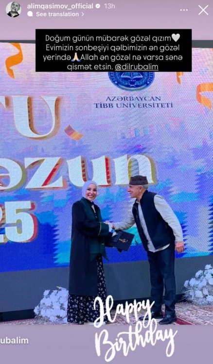 Alim Qasımovdan qızı ilə bağlı PAYLAŞIM Alim Qasımovdan qızı ilə bağlı PAYLAŞIM