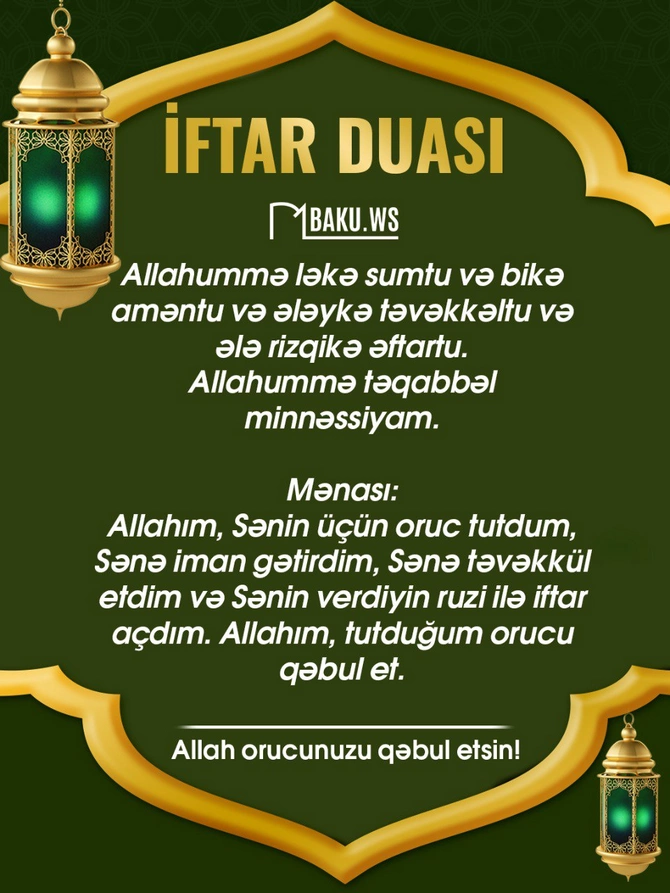 İftar vaxtı - 12 mart 2026: Ramazanın 22-ci günü