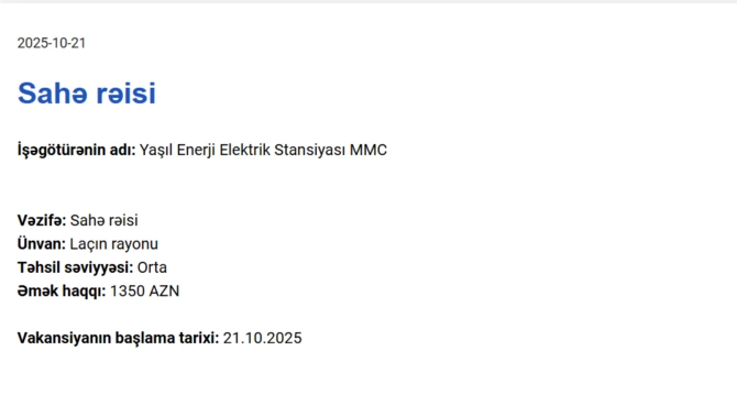Qarabağda işləmək istəyənlərin NƏZƏRİNƏ! - Maaş 1500 AZN-dək