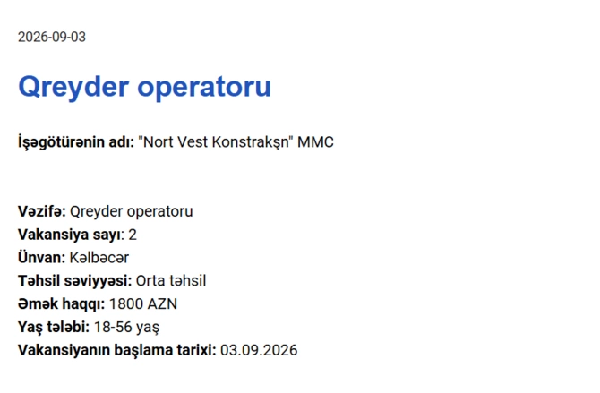 Qarabağda yeni iş yerləri - Maaşlar 2100 manata çatır