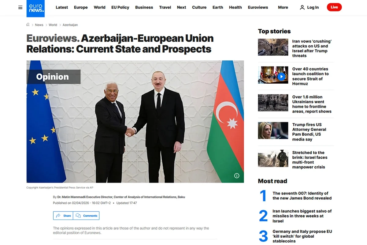 Euronews: Regiondakı hadisələr fonunda Azərbaycan-Aİ tərəfdaşlığı möhkəmlənir