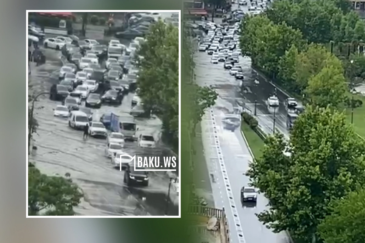 Füzuli küçəsində gölməçə yarandı - Avtomobillər hərəkət etməkdə çətinlik çəkdi