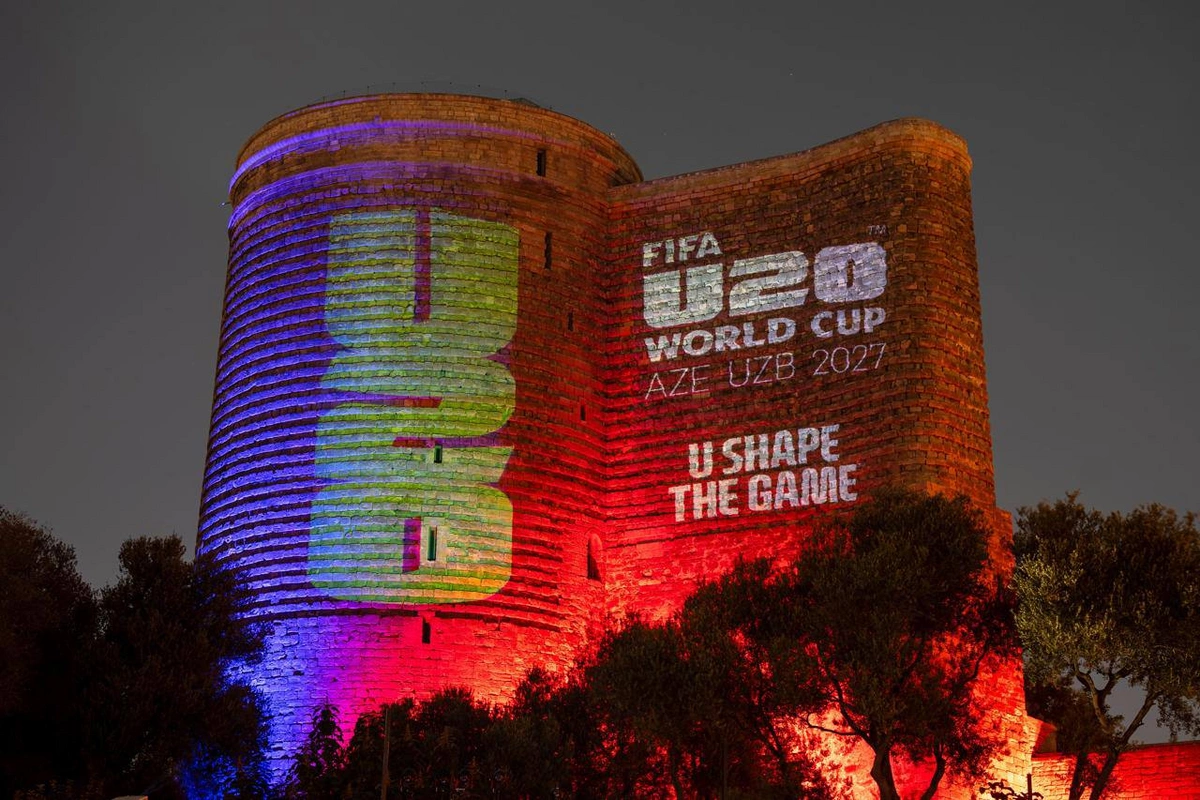 The Maiden Tower and the Baku Olympic Stadium were lit up in FIFA branding
