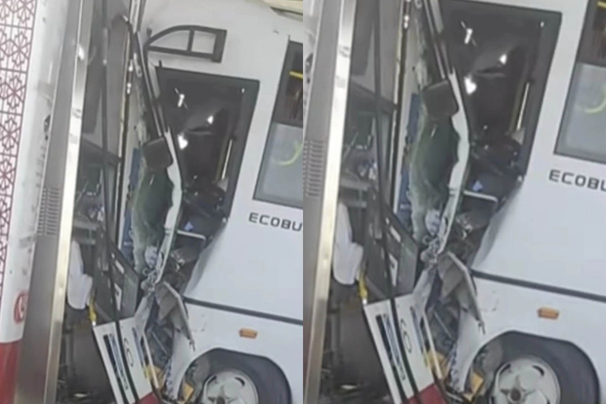 Sumqayıtda avtobus yanacaqdoldurma məntəqəsinə çırpıldı - ANBAAN GÖRÜNTÜ