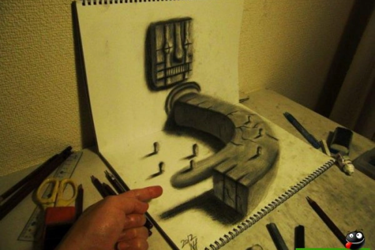 3D рисунки на листах бумаги