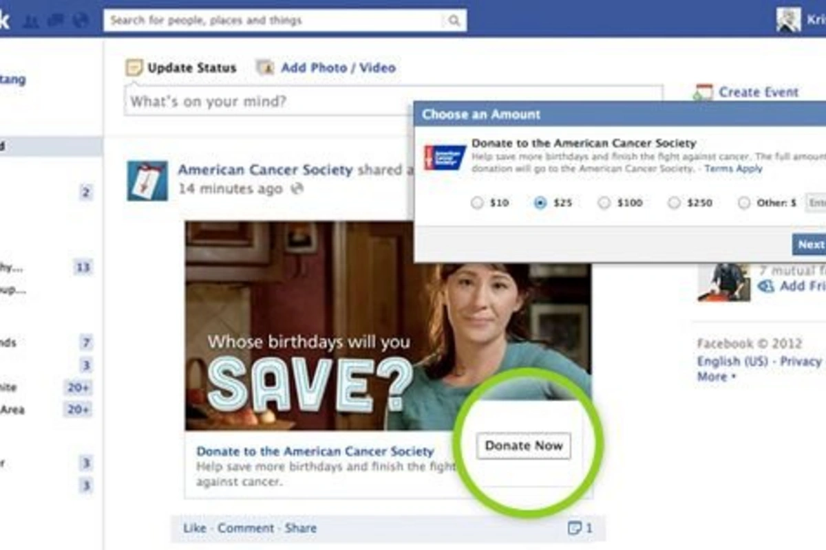 Facebook ввел кнопку для пожертвований