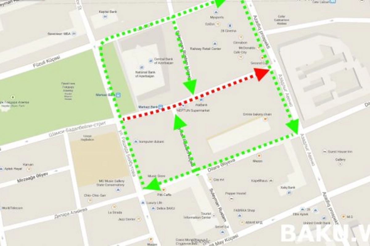 Сегодня вечером еще три дороги в центре Баку будут частично перекрыты (карта)