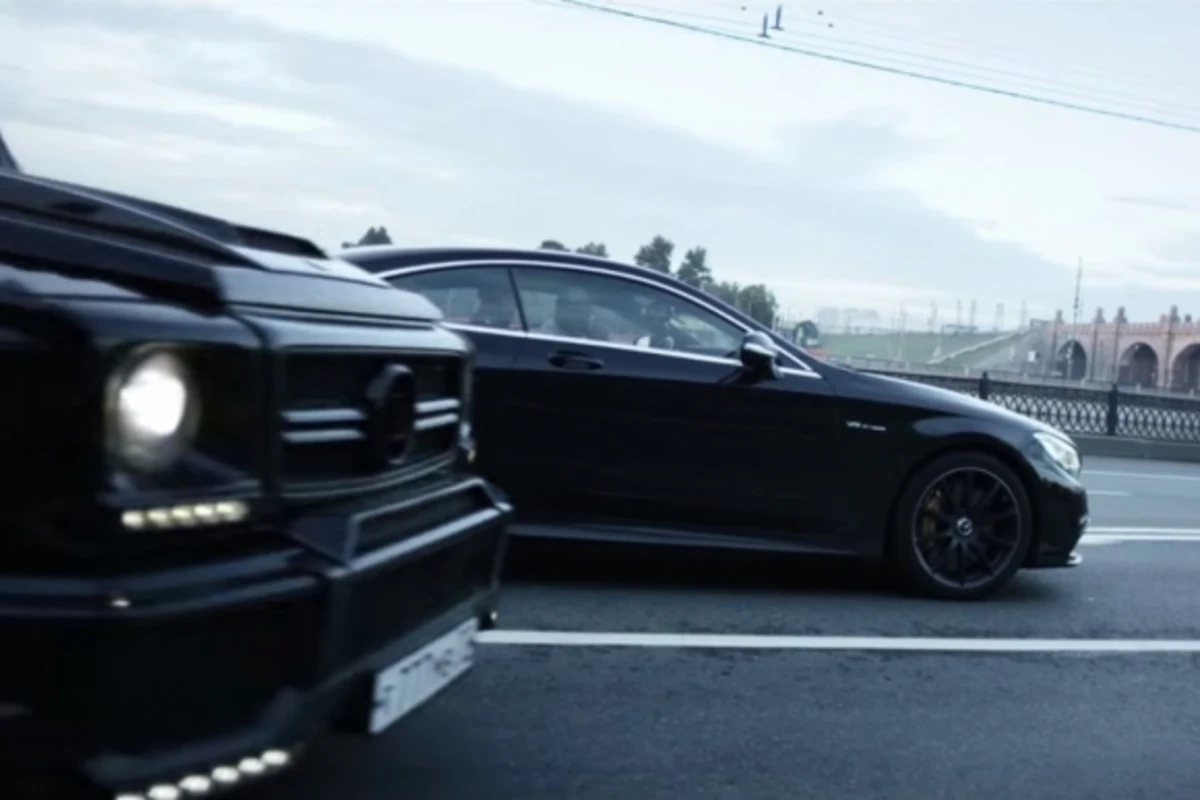 Brabus G-class и Mercedes-AMG S63 в качестве охраны и олигарха в Москве (видео)