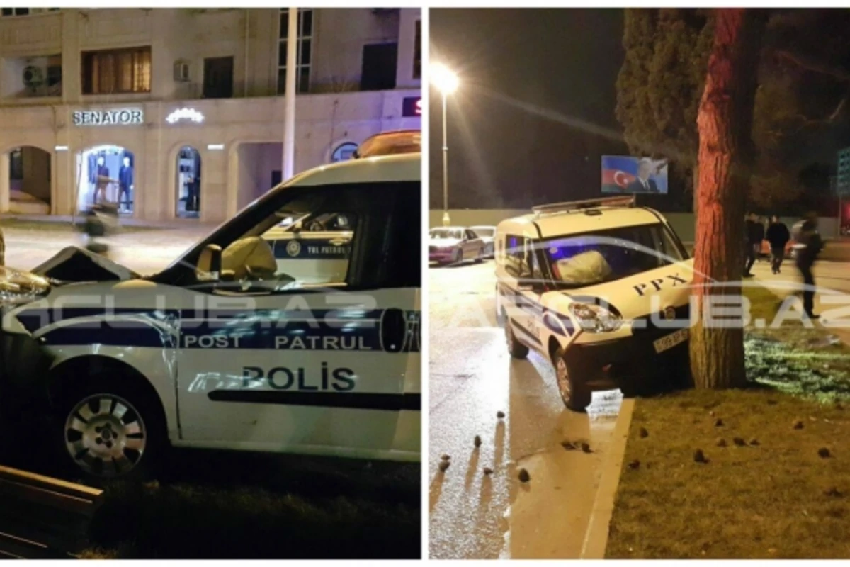 В Баку полицейский автомобиль врезался в дерево