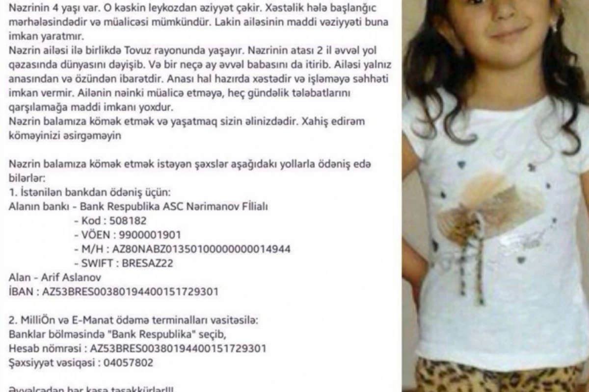 4-летней Годжаевой Назрин нужна срочная помощь!