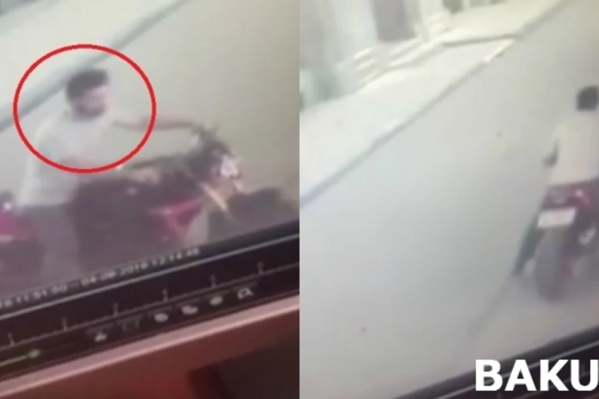 Момент угона мотоцикла в Баку попал на камеру (видео)