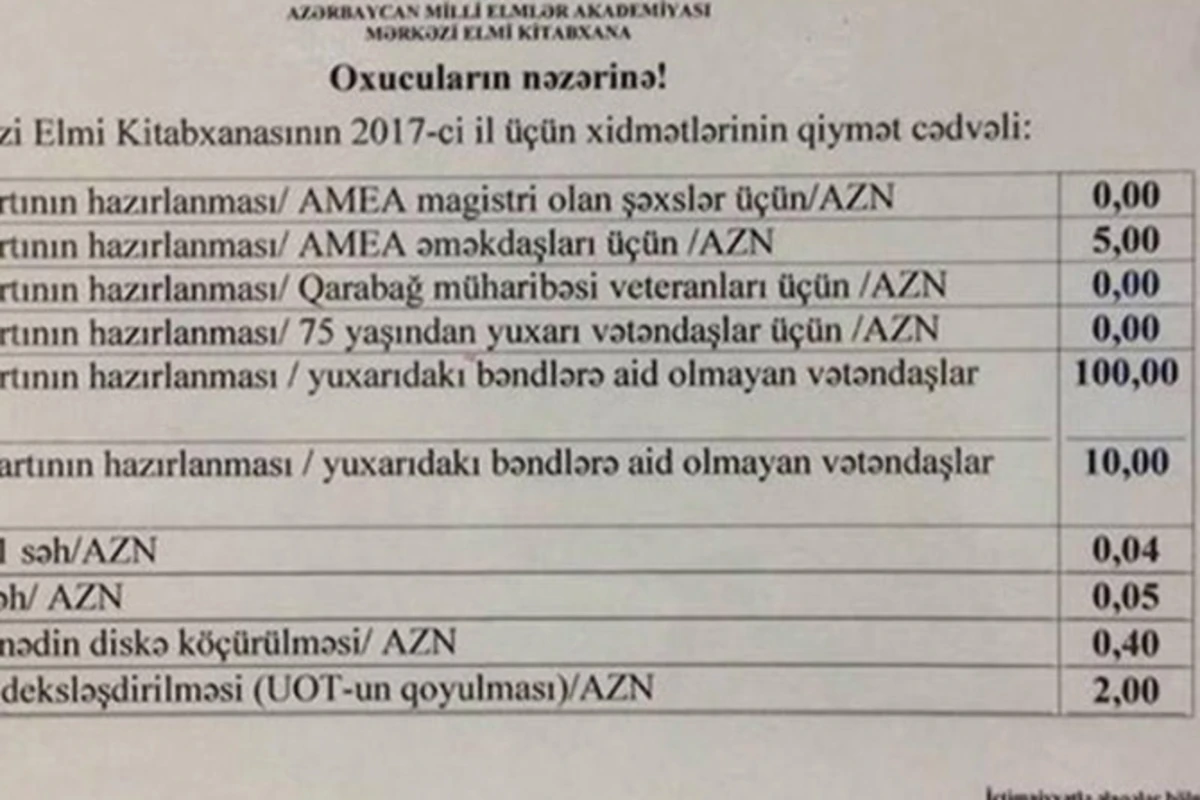 Azərbaycanda 5 manatlıq xidmət 100 manata qaldırıldı