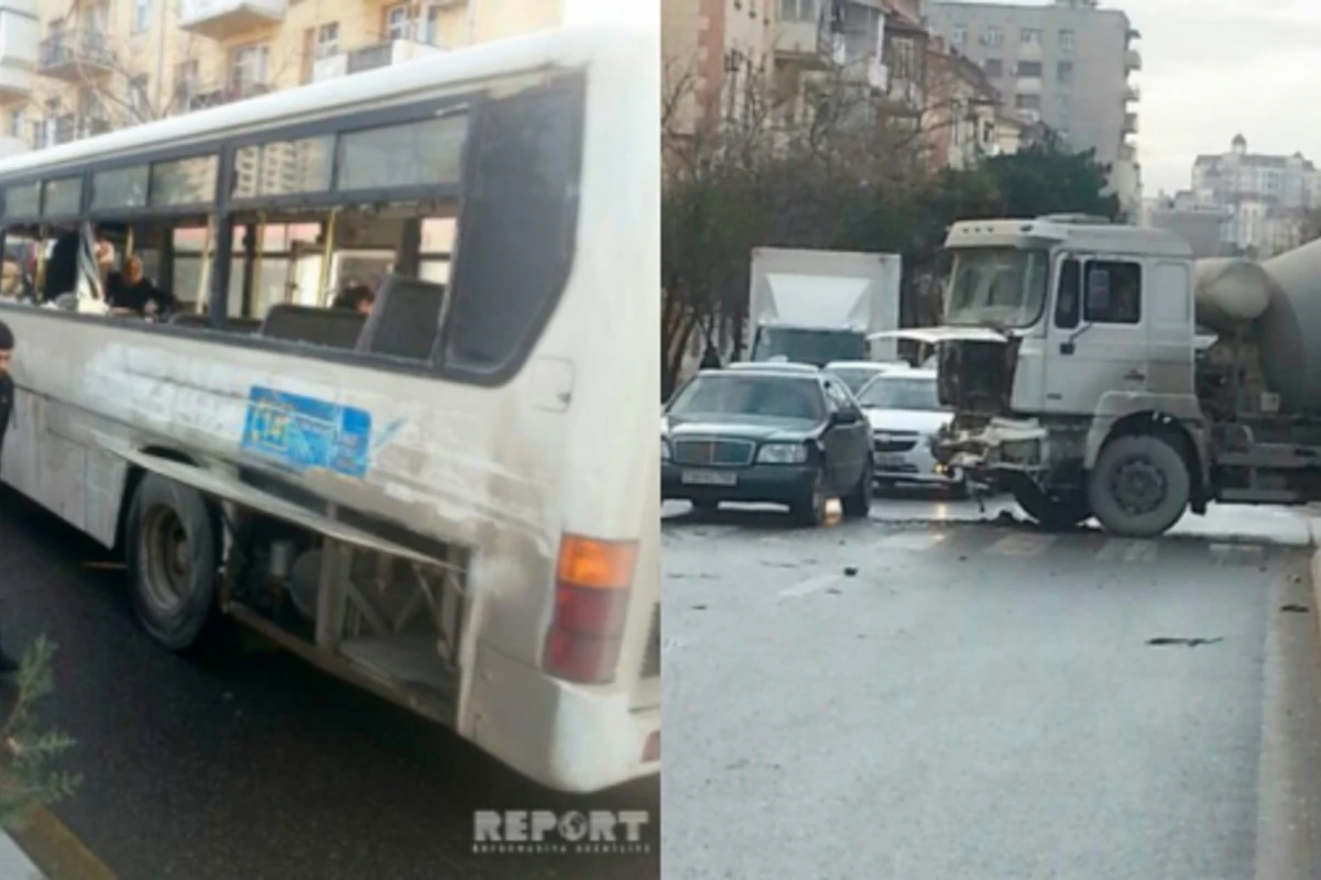 В Баку бетономешалка столкнулась с автобусом, есть пострадавшие