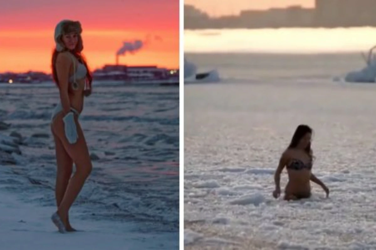 Девушка искупалась в ледяном Каспии (видео)