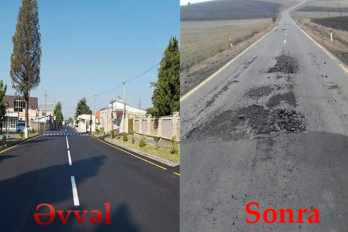 Bir il əvvəl istifadəyə verilən yol çökdü – FOTO Bir il əvvəl istifadəyə verilən yol çökdü – FOTO