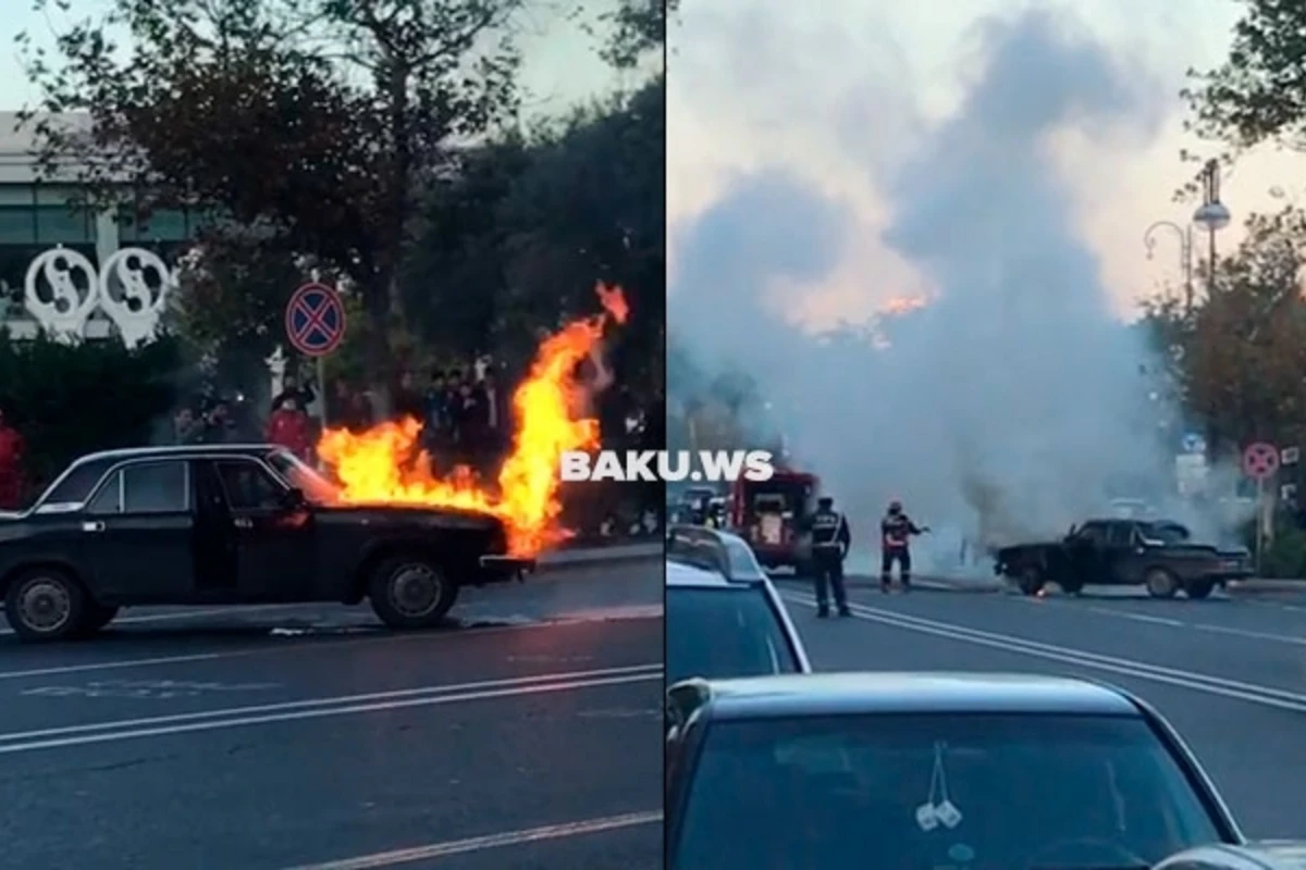 В Баку загорелся ГАЗ-24 - ВИДЕО