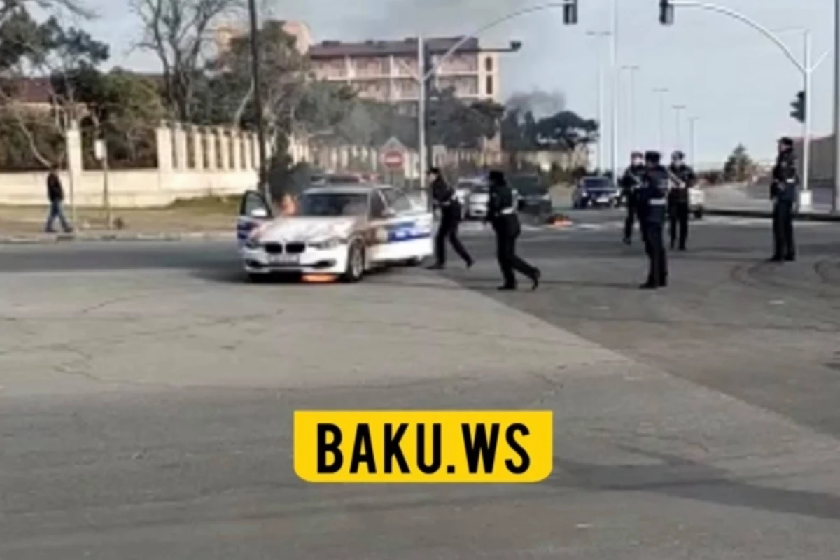 Bakıda DYP maşını yandı - VİDEO