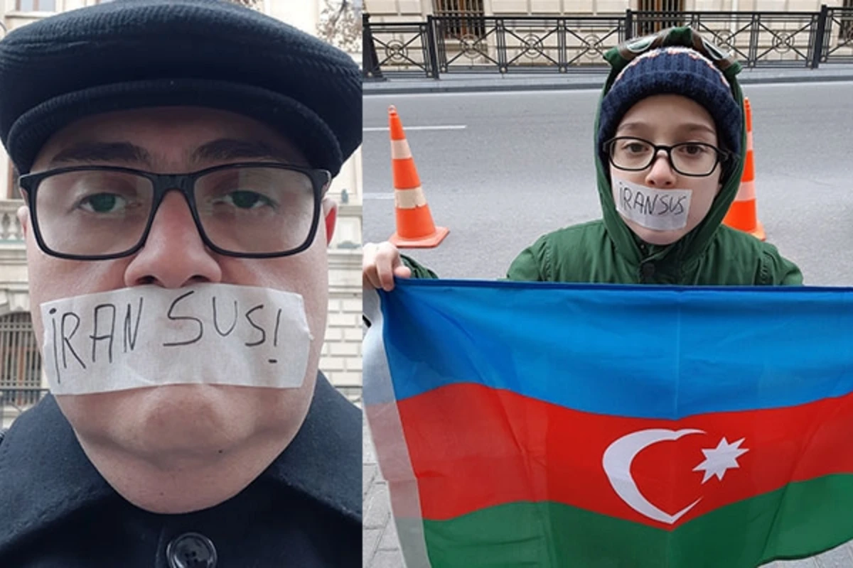 Elçin Əlibəyli özünün və azyaşlı oğlunun ağzını bağlayaraq ETİRAZ AKSİYASI keçirdi - VİDEO