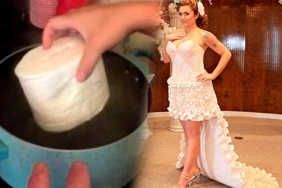 Gənc qadın özünə tualet kağızından gəlinlik paltarı tikdi – FOTO Gənc qadın özünə tualet kağızından gəlinlik paltarı tikdi – FOTO