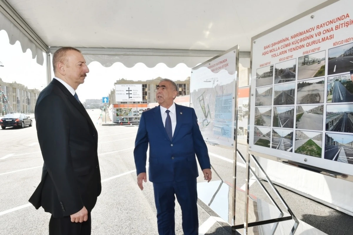Ильхам Алиев на открытии реконструированной улицы в Баку - ФОТО