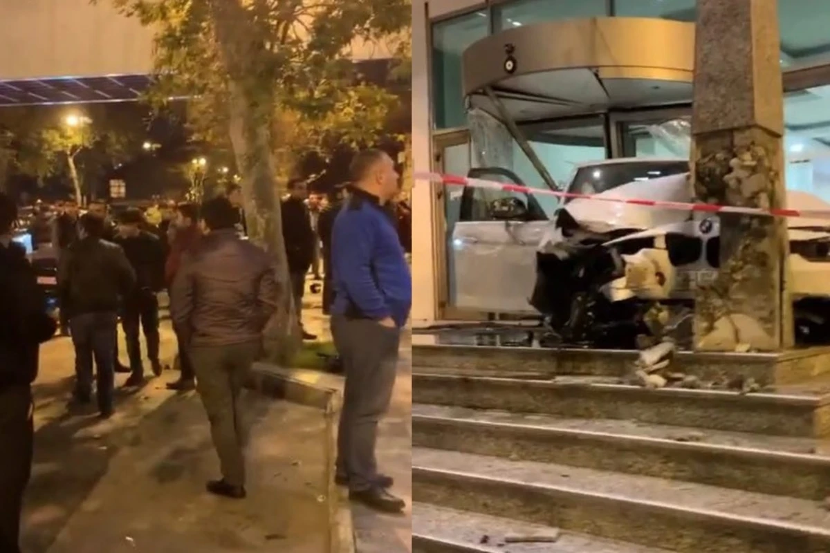 Bakıda BMW yüksək sürətlə “Park İNN” otelinə çırpıldı - VİDEO