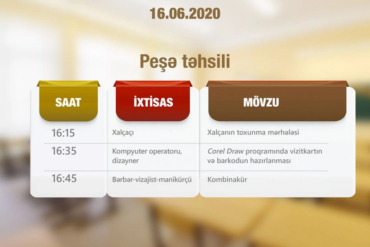 “Dərs vaxtı”nın sabaha olan cədvəli