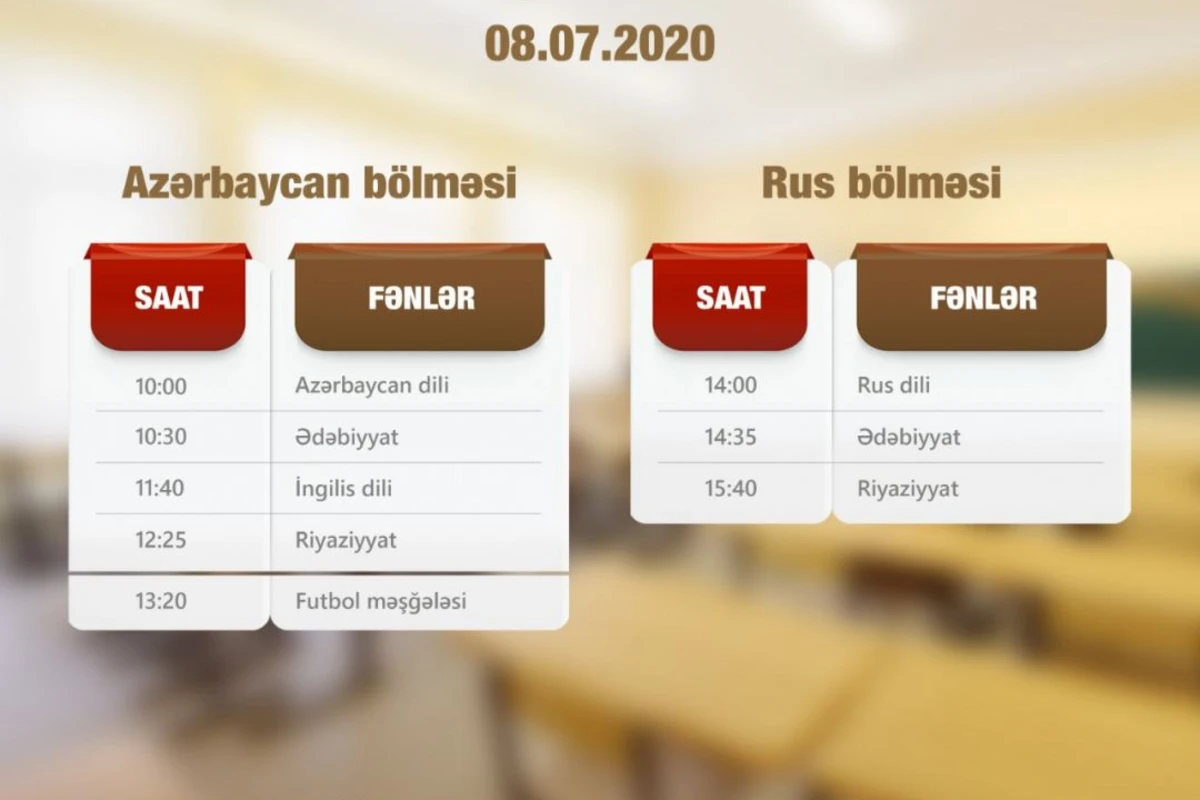 Abituriyentlər üçün dərs vaxtının sabahkı cədvəli açıqlanıb Abituriyentlər üçün dərs vaxtının sabahkı cədvəli açıqlanıb