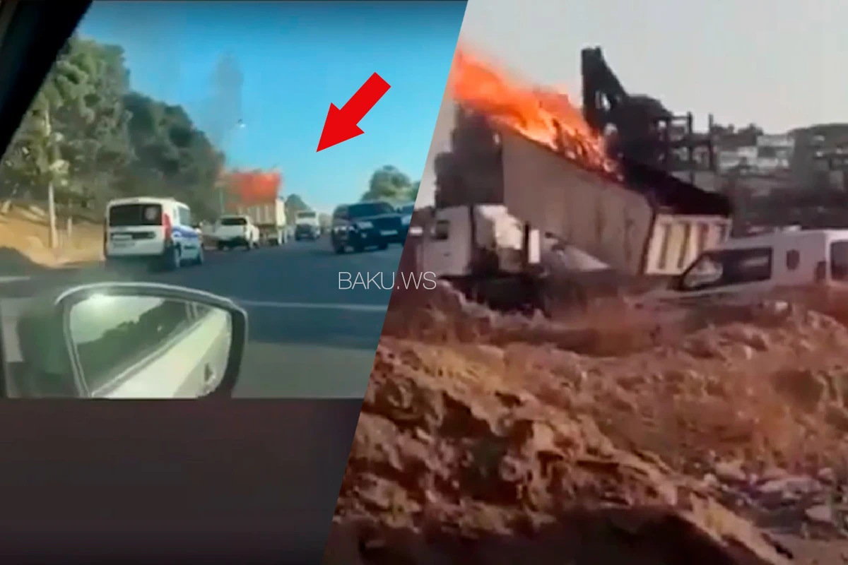 В Баку самосвал загорелся на ходу - ВИДЕО