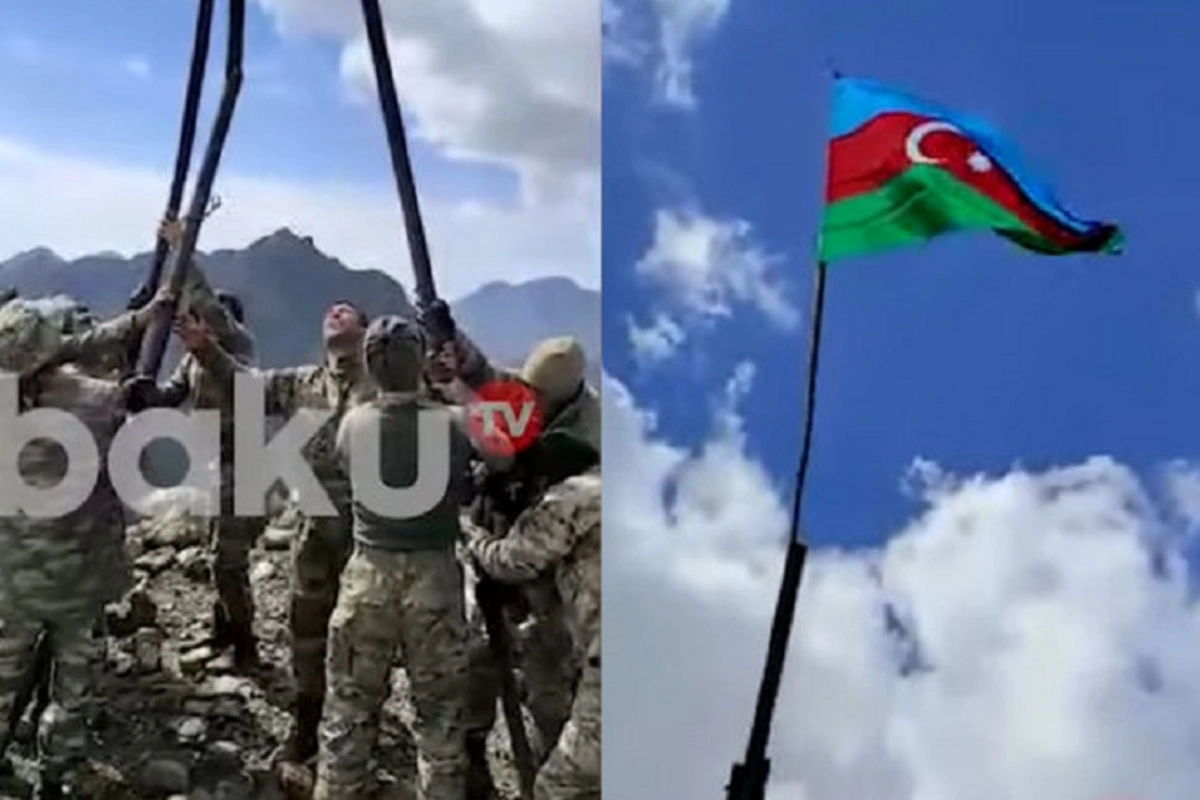 Ordumuz işğaldan azad edilmiş ərazidə Azərbaycan Bayrağını sancdı - VİDEO