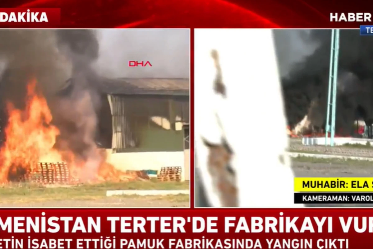 Ermənistan silahlı qüvvələri Tərtərdə pambıq emalı zavodunu vurdu - VİDEO