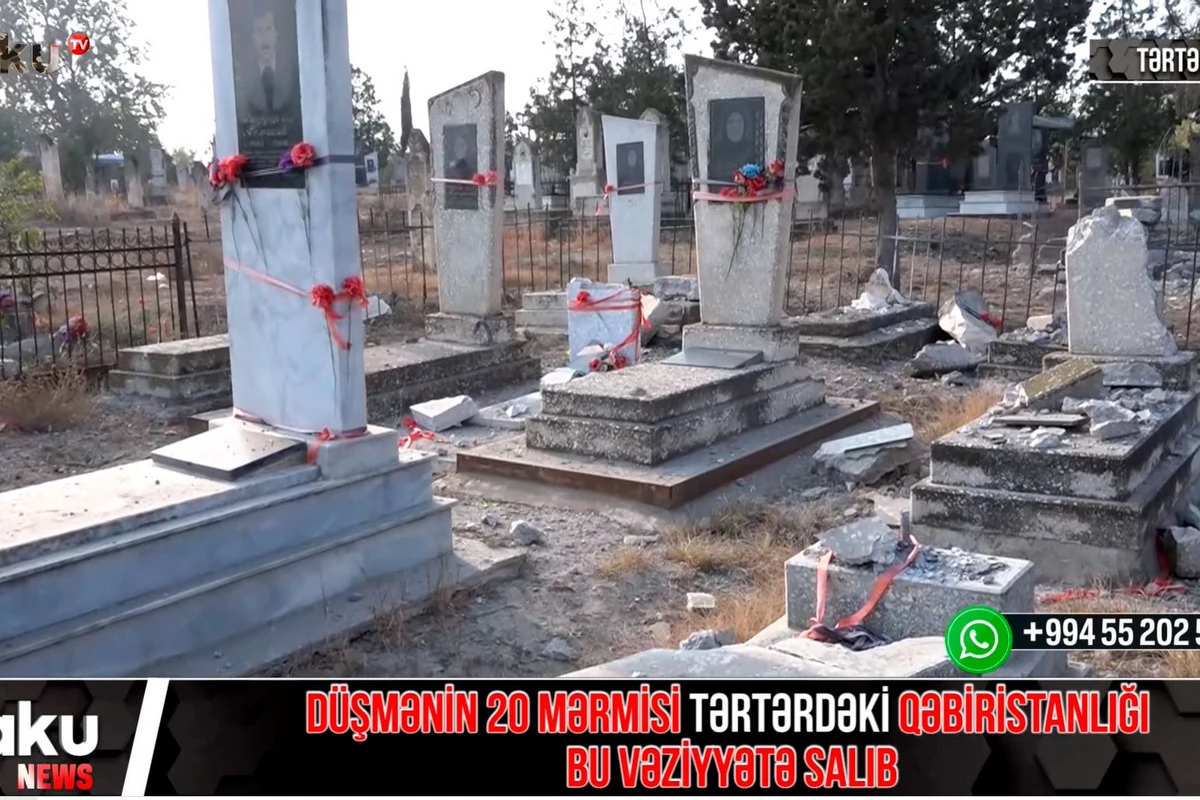 Düşmənin Tərtərdəki 20 mərmi atdığı qəbiristanlıq - VİDEO