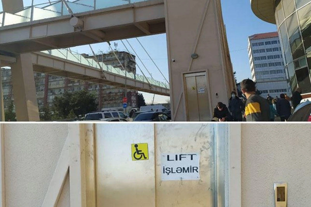 Şamaxı yolundakı yerüstü piyada keçidinin lifti bərpa olundu Şamaxı yolundakı yerüstü piyada keçidinin lifti bərpa olundu