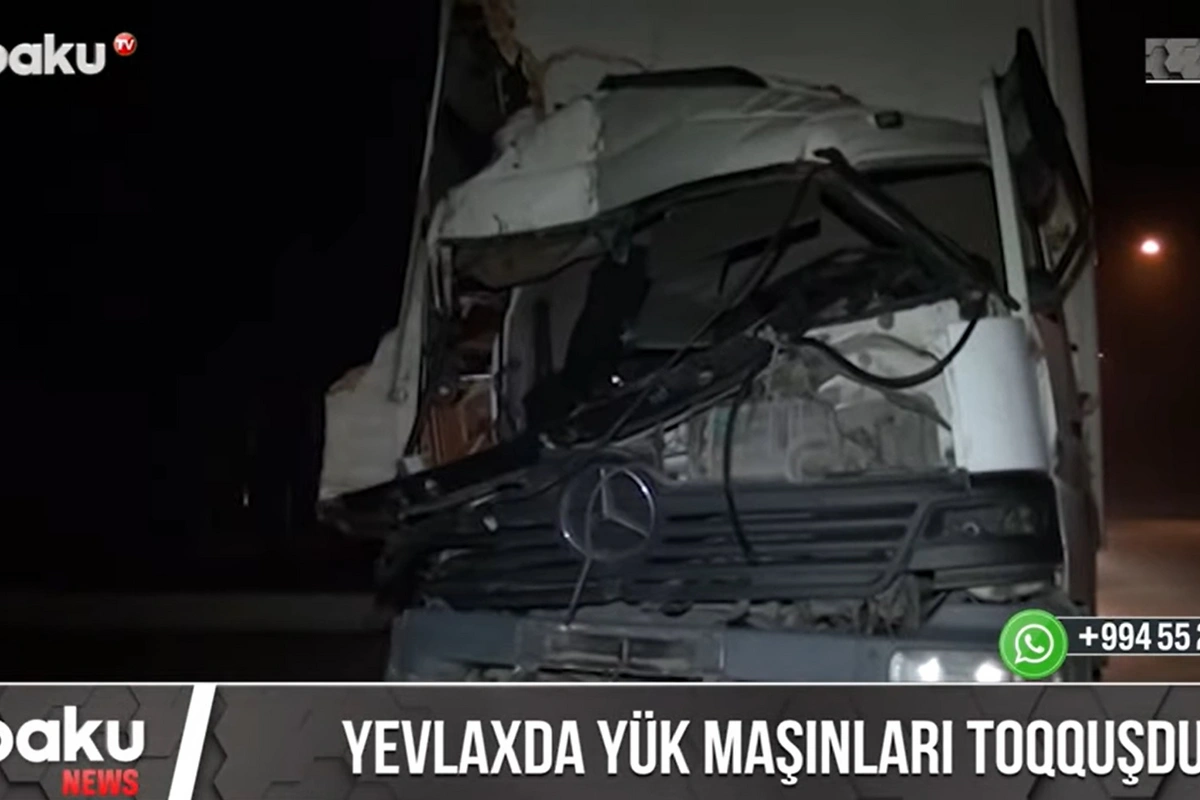 Yevlaxda iki yük avtomobili toqquşdu, ölən var - VİDEO