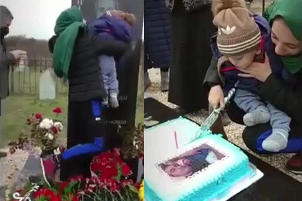 Şəhid övladı bir yaşını atasının qəbri üstündə qeyd etdi - ÜRƏK DAĞLAYAN VİDEO
