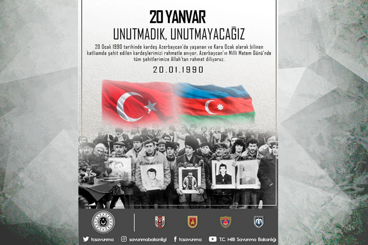 Türkiyə Milli Müdafiə Nazirliyi 20 Yanvar faciəsi barədə: Unutmadıq, unutmayacağıq! Türkiyə Milli Müdafiə Nazirliyi 20 Yanvar faciəsi barədə: Unutmadıq, unutmayacağıq!