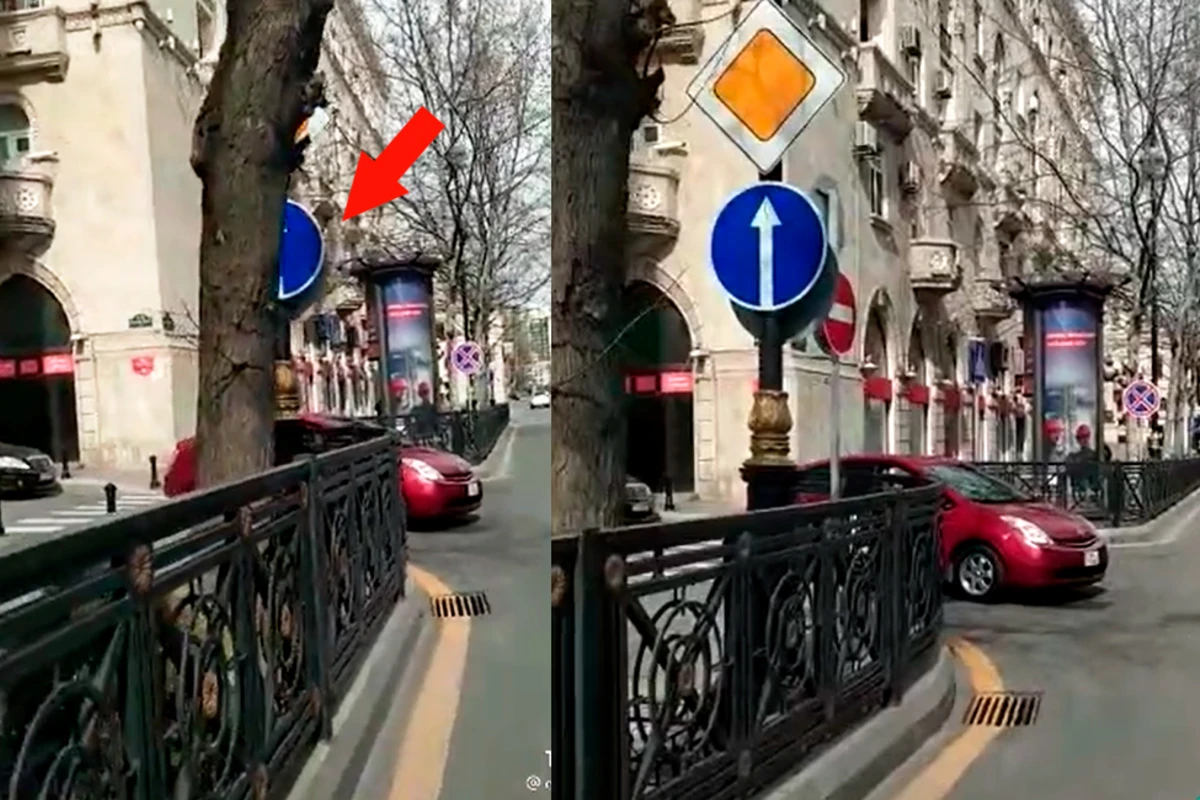 Bakıda uyğunsuz yol nişanı - Bu yoldan keçərkən diqqətli olun - VİDEO