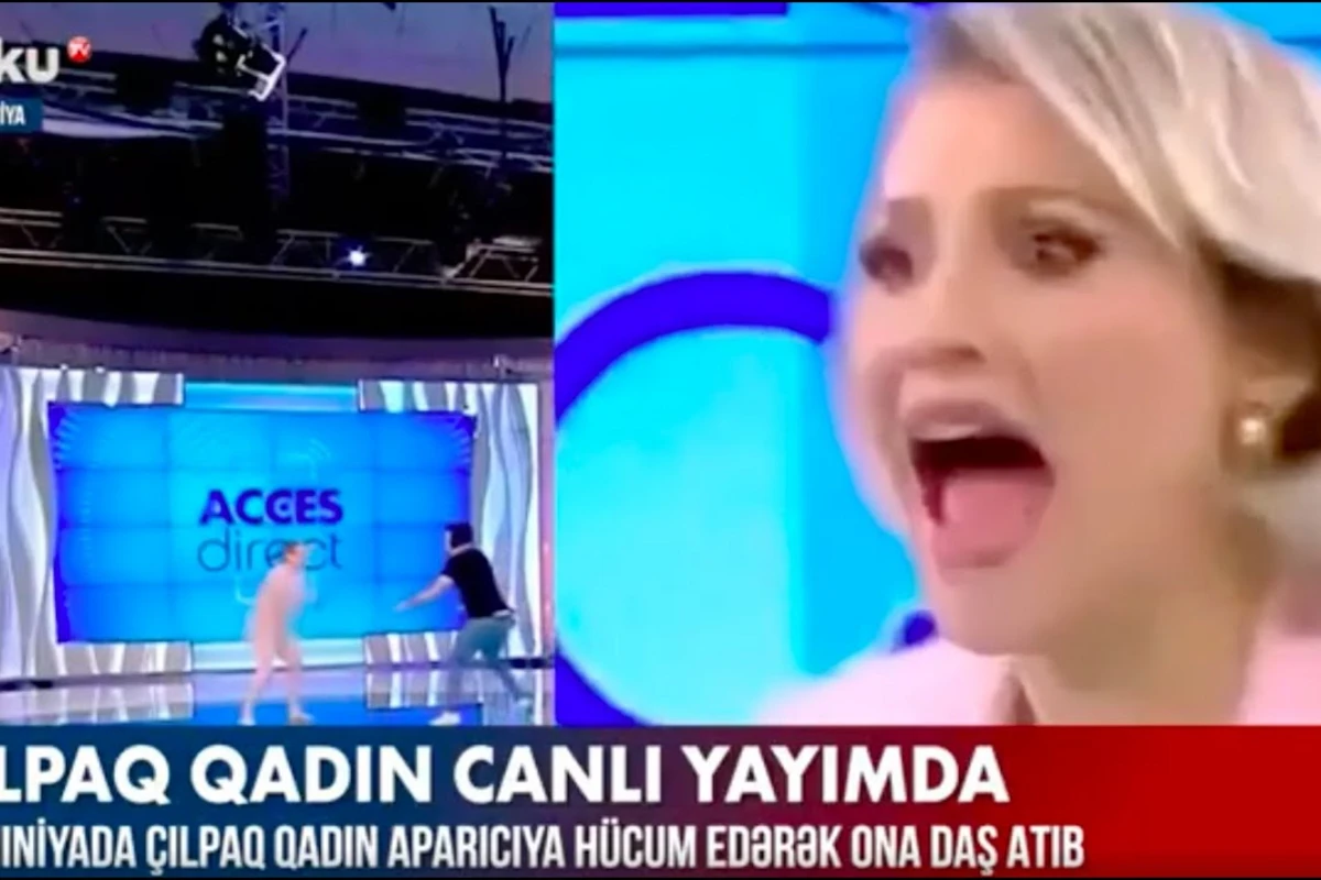 Çılpaq qadın canlı yayımda aparıcıya hücum etdi - VİDEO