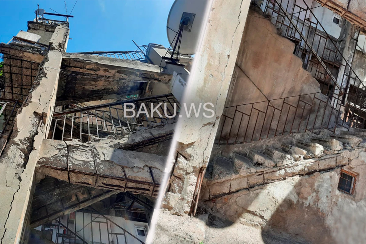 Bakıda hər an uçmaq təhlükəsi olan bina - VİDEO Bakıda hər an uçmaq təhlükəsi olan bina - VİDEO