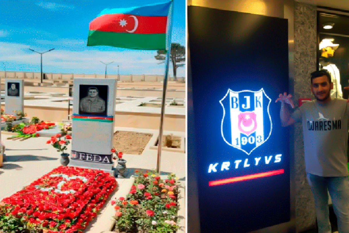 Azərbaycan şəhidinin məzarı üzərinə “FEDA” yazılı “Beşiktaş” şərfi qoyulub