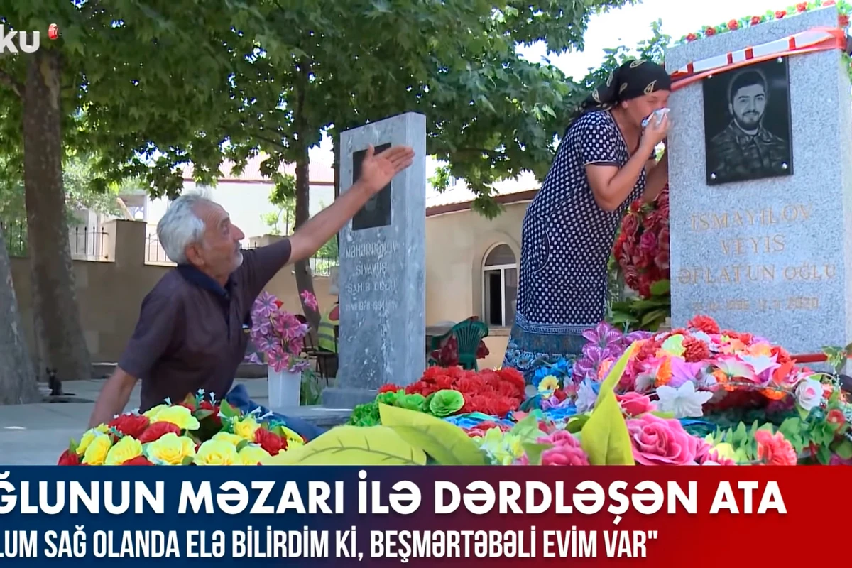 Oğlunun məzarıyla dərdləşən şəhid atası - VİDEO