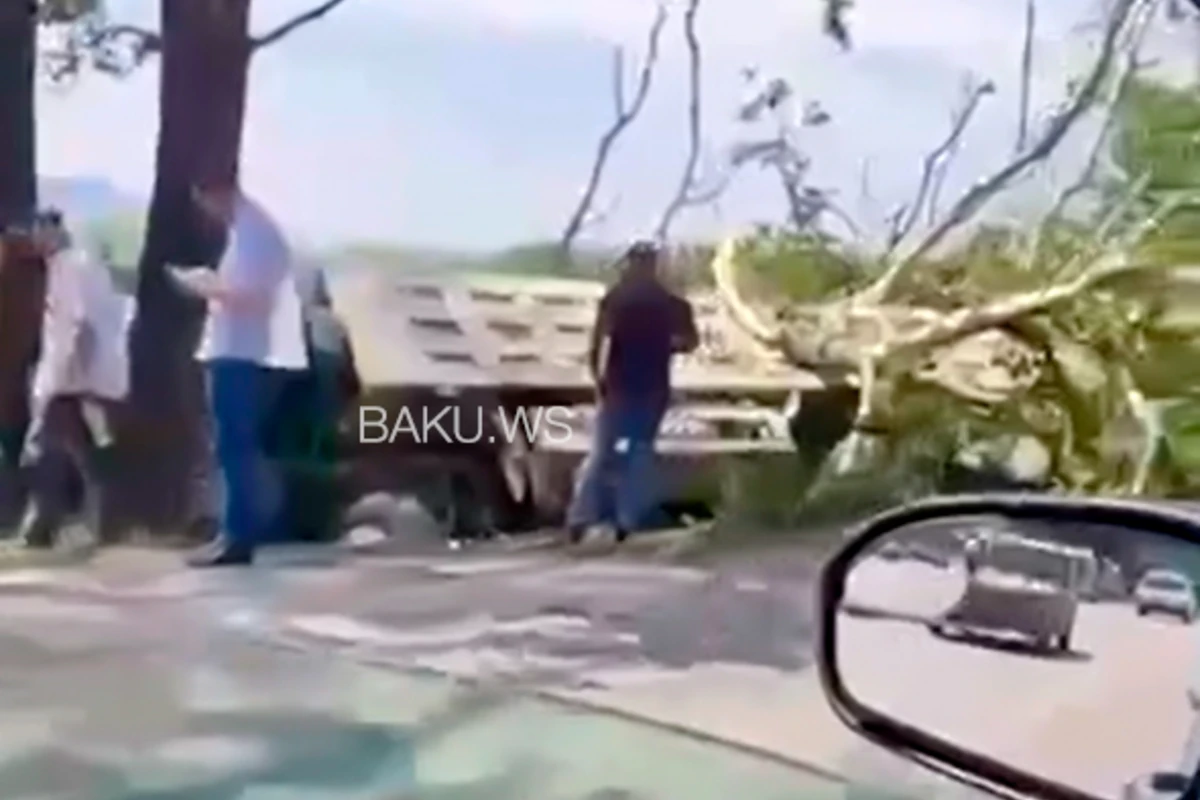 Quba-Bakı yolunda yük avtomobili ağaca çarpıldı - VİDEO
